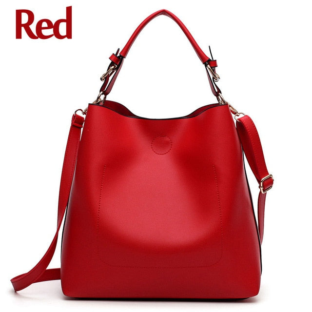 Women's Large Leather Bucket Tote Bag | Spacious Top Handle & Crossbody Shoulder Handbag in Red