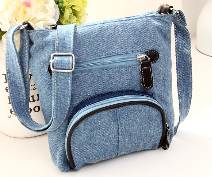 Women's Denim Crossbody Shoulder Bag | Casual Multi-Pocket Canvas Messenger Bag in Classic Blue