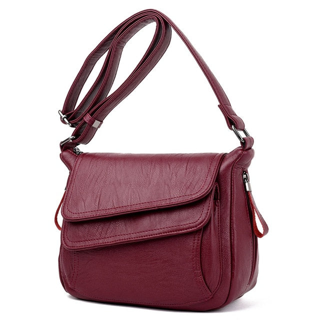 Women's Soft Leather Flap Crossbody Bag | Elegant Multi-Pocket Shoulder & Messenger Handbag in Purple