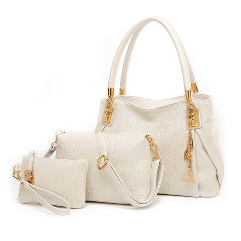 Women's 3-Piece Embossed PU Leather Handbag Set | Tote, Crossbody, Wristlet & Coin Purse in Gold & Black