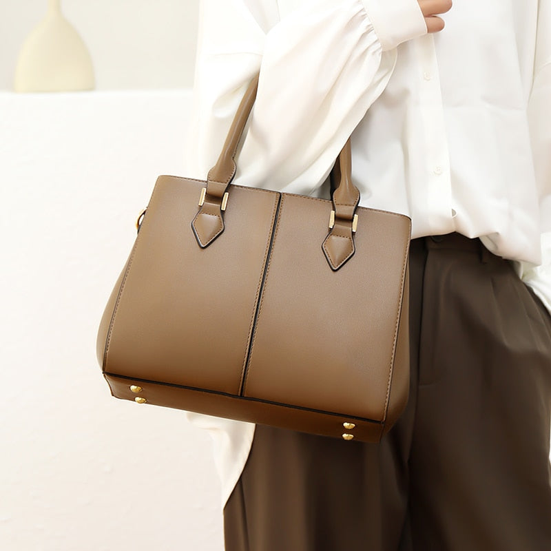 Women's Structured Leather Tote Bag | Large Top Handle Shoulder & Crossbody Handbag in Burgundy