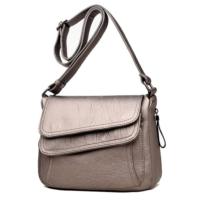 Women's Soft Leather Flap Crossbody Bag | Elegant Multi-Pocket Shoulder & Messenger Handbag in Purple