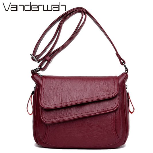 Women's Soft Leather Flap Crossbody Bag | Elegant Multi-Pocket Shoulder & Messenger Handbag in Purple