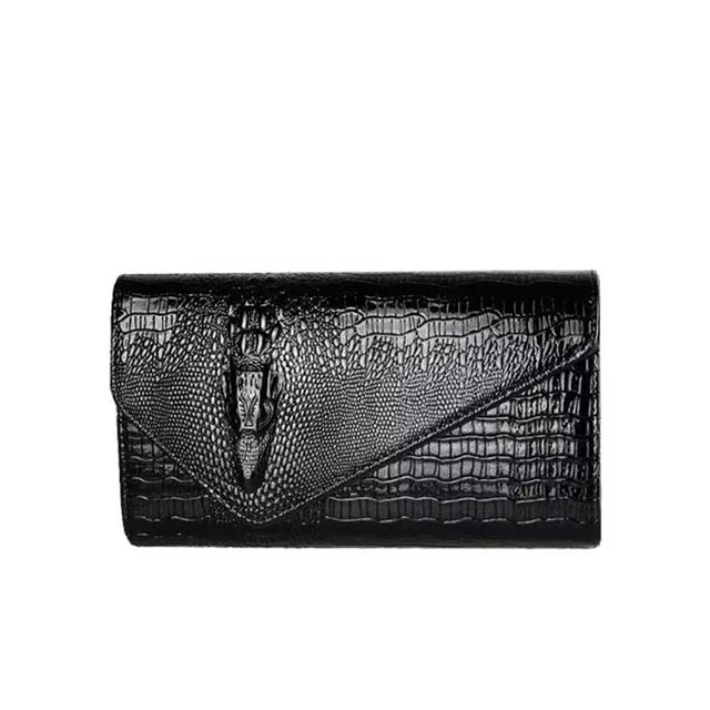 Women's Crocodile Embossed Leather Clutch Bag | Luxury Evening Envelope Purse in Bold Red