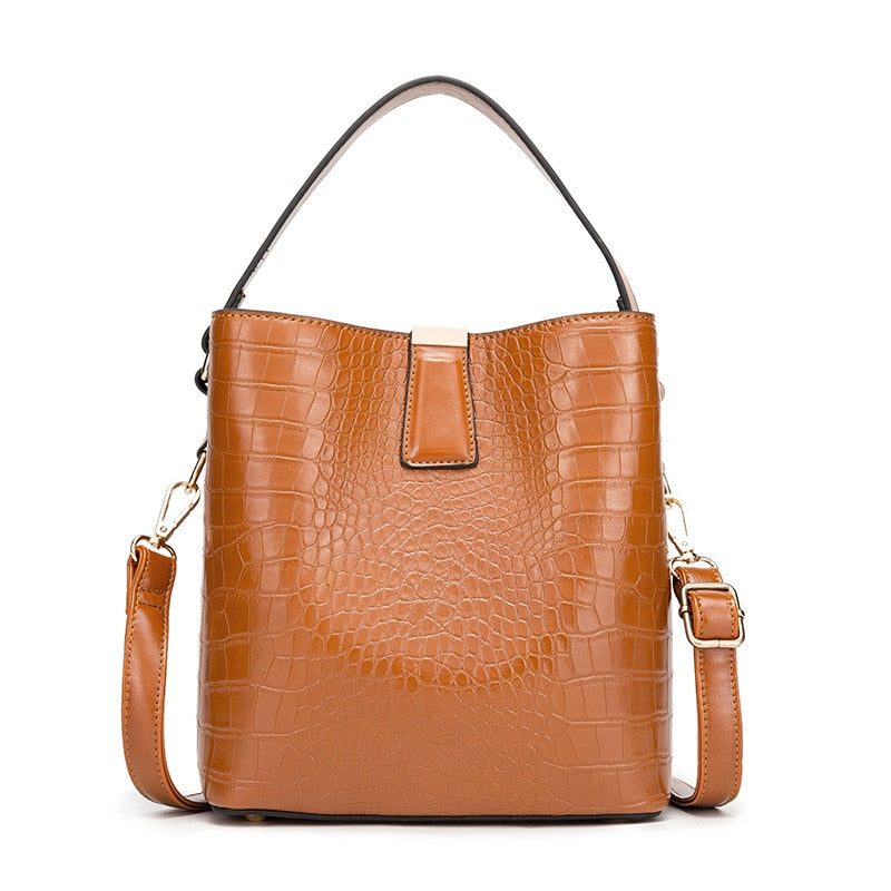 Women's Crocodile Embossed Leather Bucket Bag | 2-Way Top Handle & Crossbody Tote in Mint Green