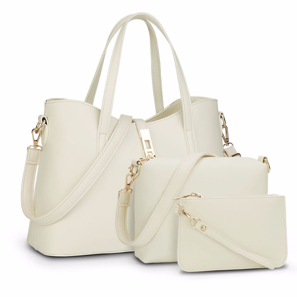 Women's PU Leather Composite Handbag Set — Top Handle Tote & Messenger Shoulder Bag | Designer Style
