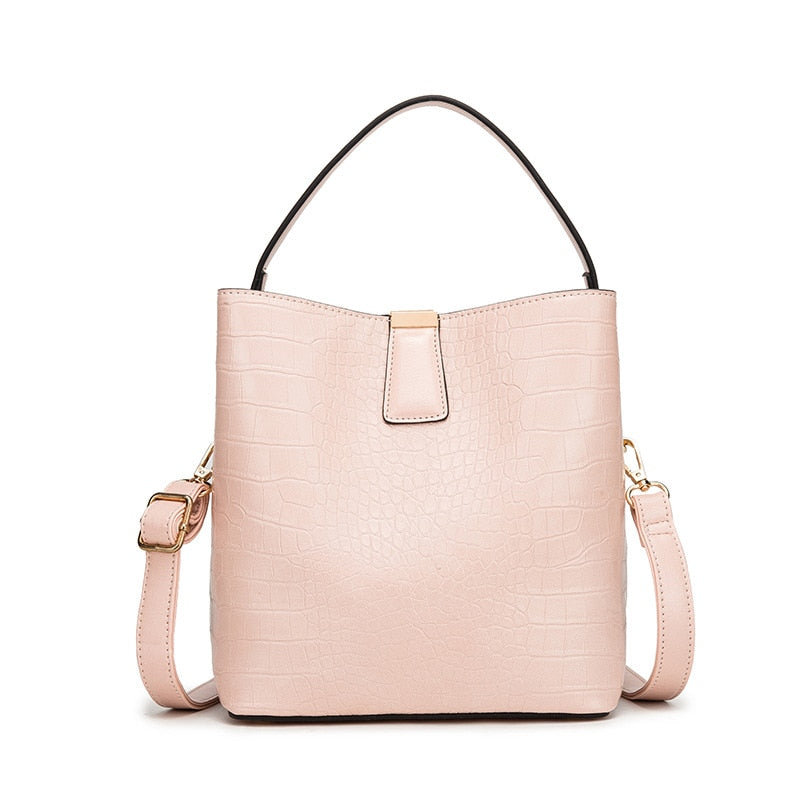 Women's Crocodile Embossed Leather Bucket Bag | 2-Way Top Handle & Crossbody Tote in Mint Green