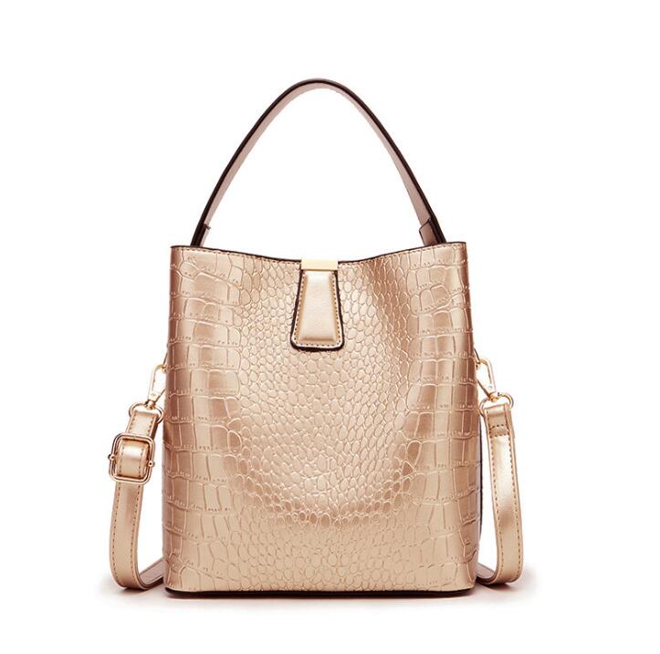 Women's Crocodile Embossed Leather Bucket Bag | 2-Way Top Handle & Crossbody Tote in Mint Green