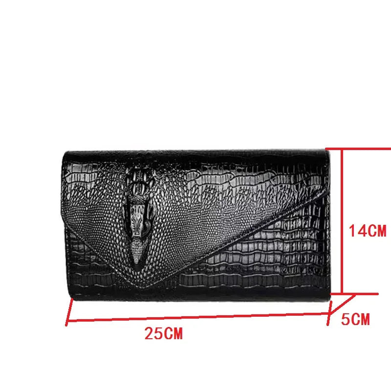 Women's Crocodile Embossed Leather Clutch Bag | Luxury Evening Envelope Purse in Bold Red
