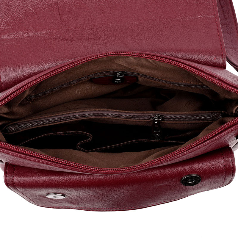 Women's Soft Leather Flap Crossbody Bag | Elegant Multi-Pocket Shoulder & Messenger Handbag in Purple