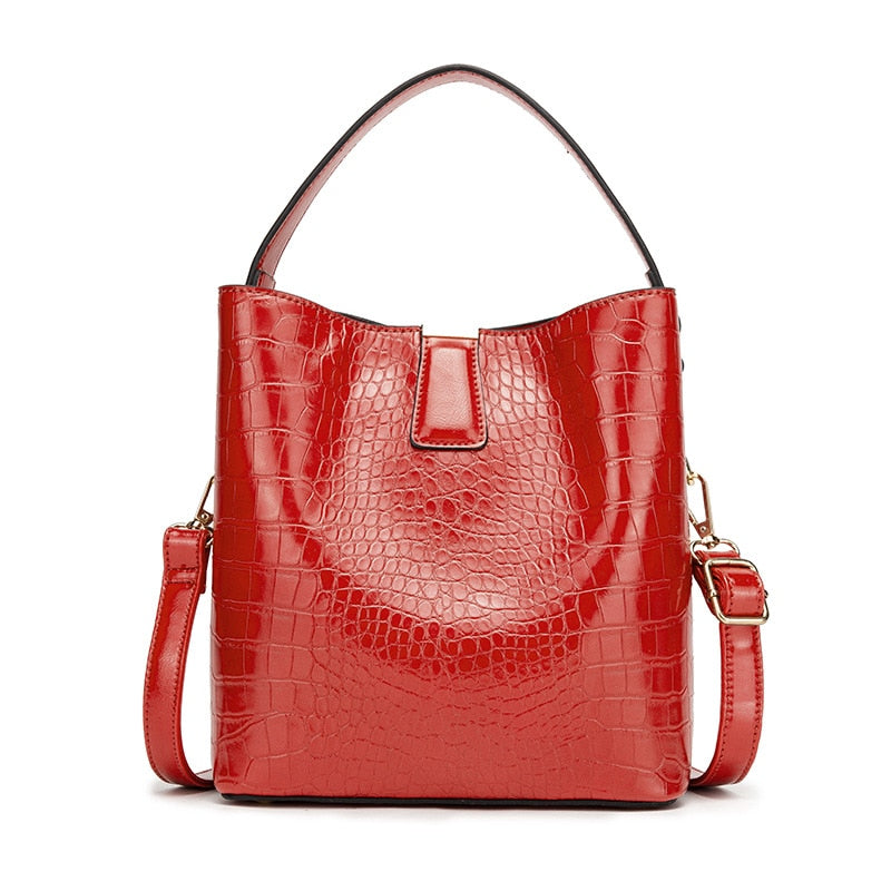 Women's Crocodile Embossed Leather Bucket Bag | 2-Way Top Handle & Crossbody Tote in Mint Green