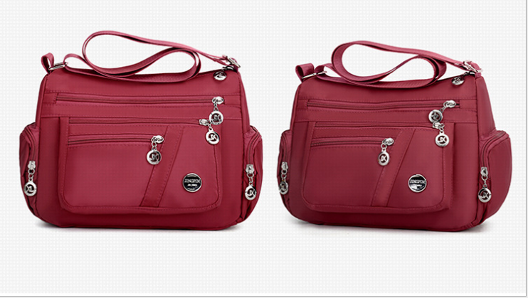 Women's Waterproof Nylon Crossbody Shoulder Bag | Multi-Pocket Lightweight Everyday Travel Handbag in Rose Pink