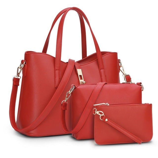 Women's PU Leather Composite Handbag Set — Top Handle Tote & Messenger Shoulder Bag | Designer Style