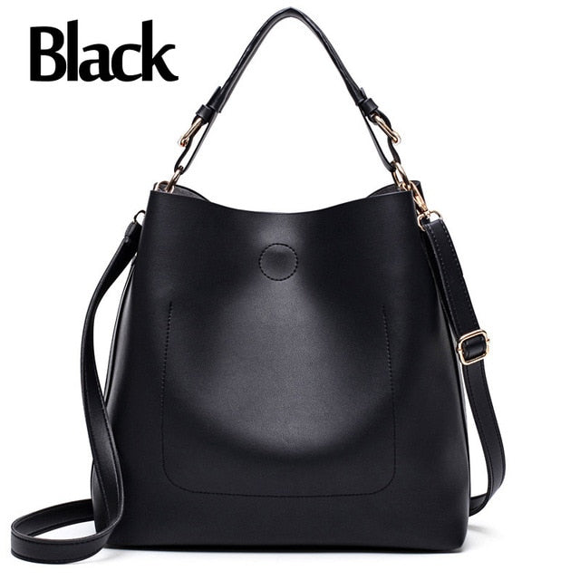 Women's Large Leather Bucket Tote Bag | Spacious Top Handle & Crossbody Shoulder Handbag in Red