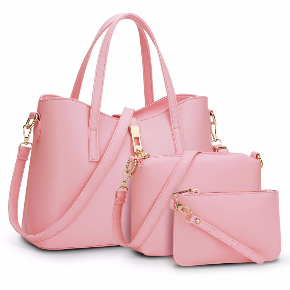 Women's PU Leather Composite Handbag Set — Top Handle Tote & Messenger Shoulder Bag | Designer Style