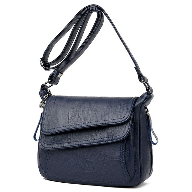 Women's Soft Leather Flap Crossbody Bag | Elegant Multi-Pocket Shoulder & Messenger Handbag in Purple