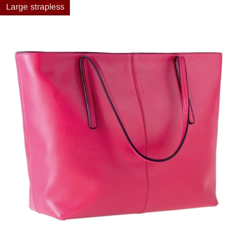 Women's Large Leather Shoulder Tote Bag | Oversized Everyday Shopping & Work Handbag in Rose Pink