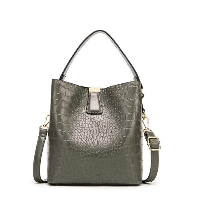 Women's Crocodile Embossed Leather Bucket Bag | 2-Way Top Handle & Crossbody Tote in Mint Green