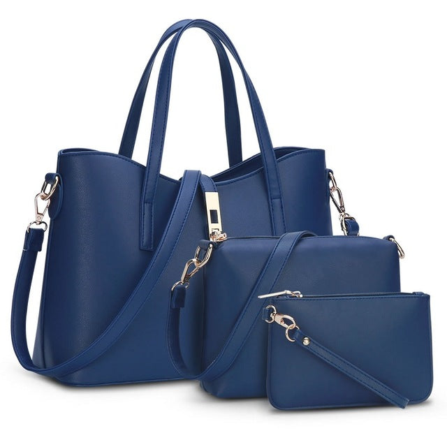 Women's PU Leather Composite Handbag Set — Top Handle Tote & Messenger Shoulder Bag | Designer Style