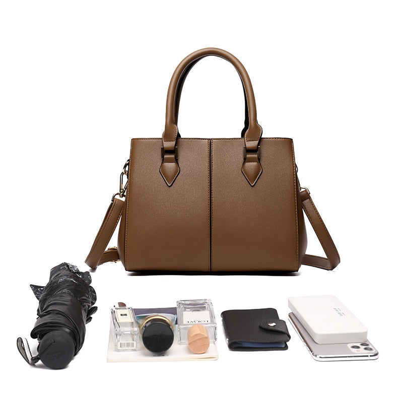 Women's Structured Leather Tote Bag | Large Top Handle Shoulder & Crossbody Handbag in Burgundy