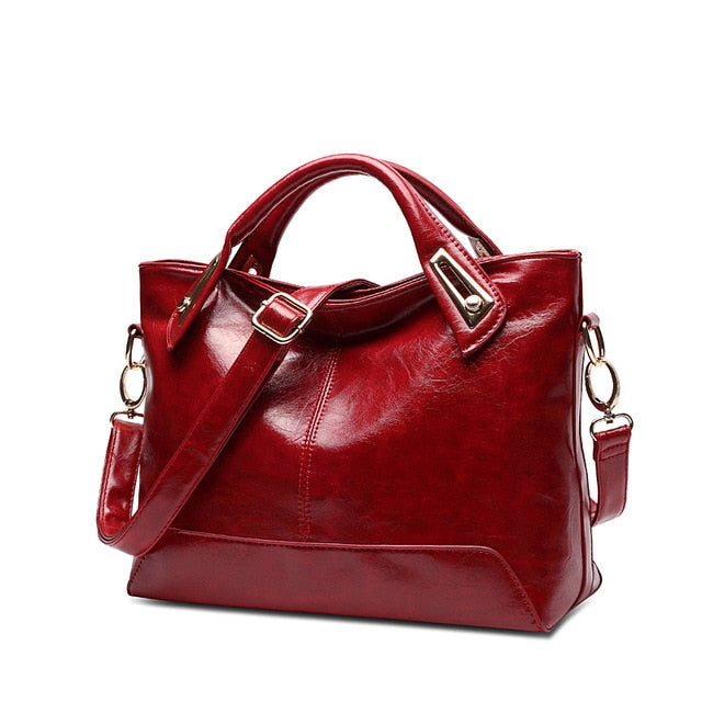 Funmardi Oil Wax Leather Handbag | Vintage Tote & Crossbody Bag with Gold Hardware