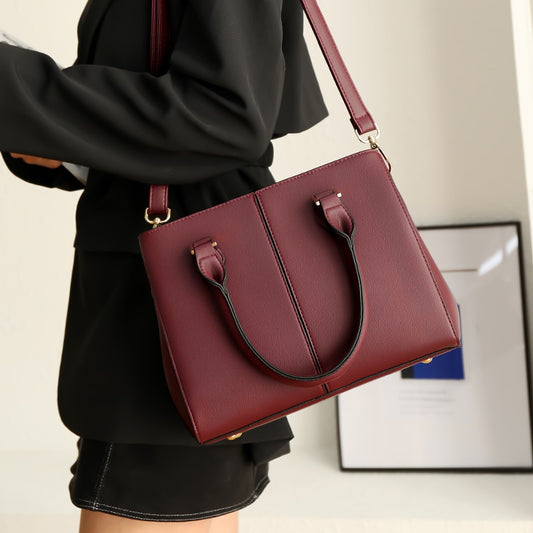 Women's Structured Leather Tote Bag | Large Top Handle Shoulder & Crossbody Handbag in Burgundy