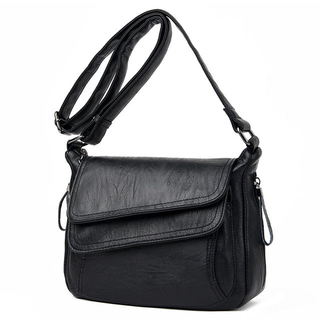 Women's Soft Leather Flap Crossbody Bag | Elegant Multi-Pocket Shoulder & Messenger Handbag in Purple