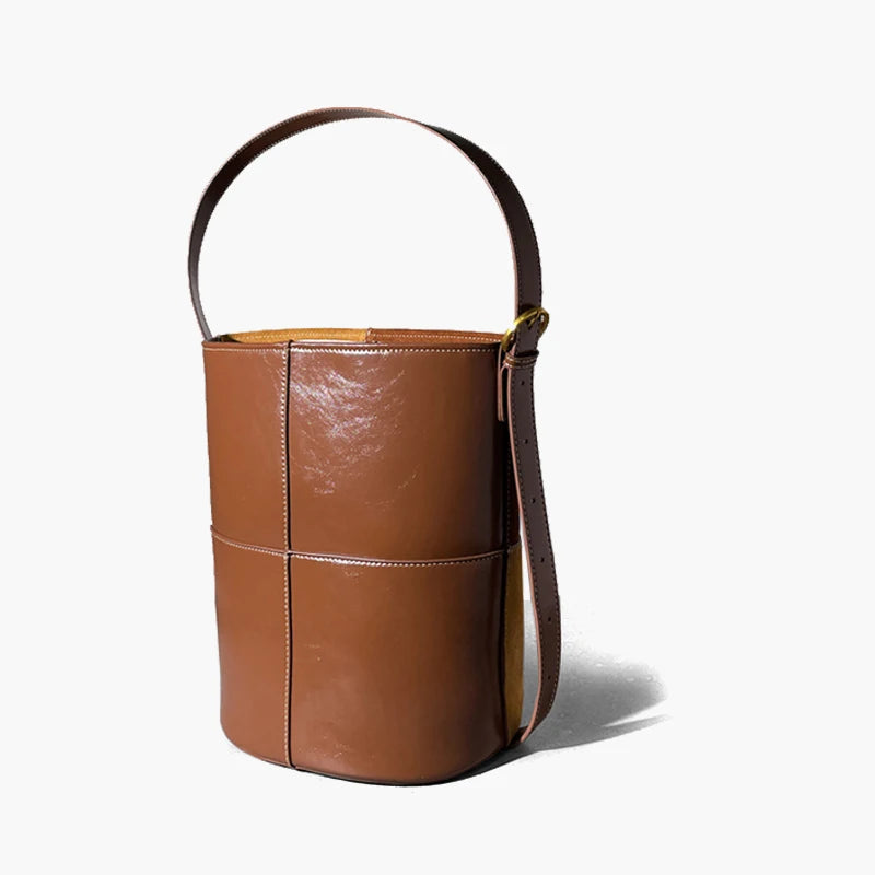 Women's Patchwork Suede & Leather Bucket Bag | Vintage Color Block Shoulder & Crossbody Bag in Brown