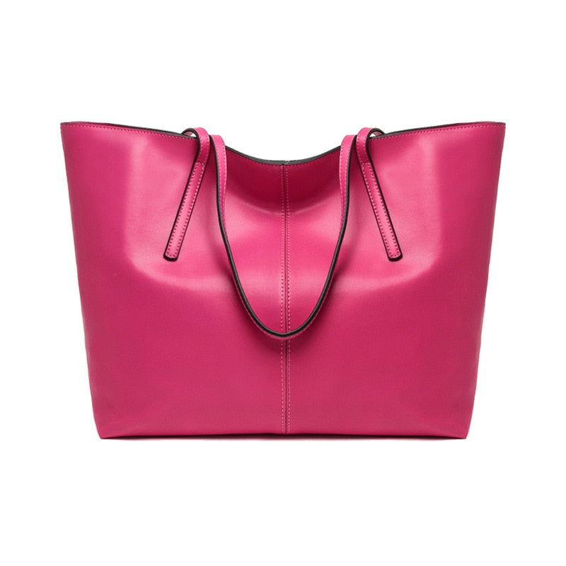 Women's Large Leather Shoulder Tote Bag | Oversized Everyday Shopping & Work Handbag in Rose Pink