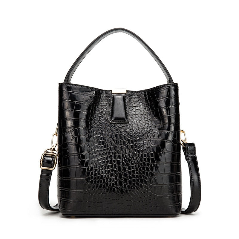 Women's Crocodile Embossed Leather Bucket Bag | 2-Way Top Handle & Crossbody Tote in Mint Green
