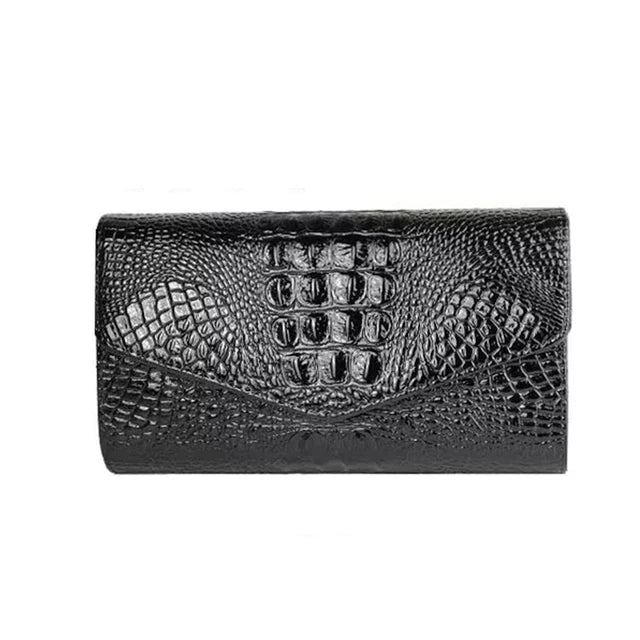 Women's Crocodile Embossed Leather Clutch Bag | Luxury Evening Envelope Purse in Bold Red
