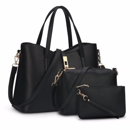 Women's PU Leather Composite Handbag Set — Top Handle Tote & Messenger Shoulder Bag | Designer Style