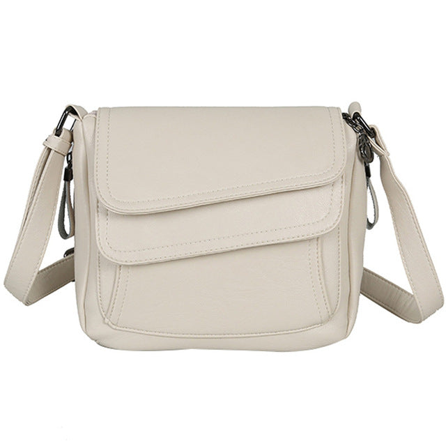 Women's Soft Leather Flap Crossbody Bag | Elegant Multi-Pocket Shoulder & Messenger Handbag in Purple