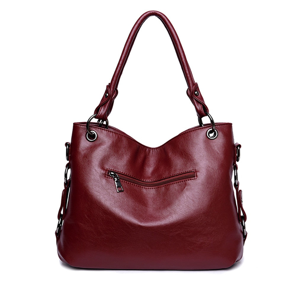 Women's Soft Leather Hobo Shoulder Bag | Large Tassel Tote & Crossbody Handbag in Burgundy