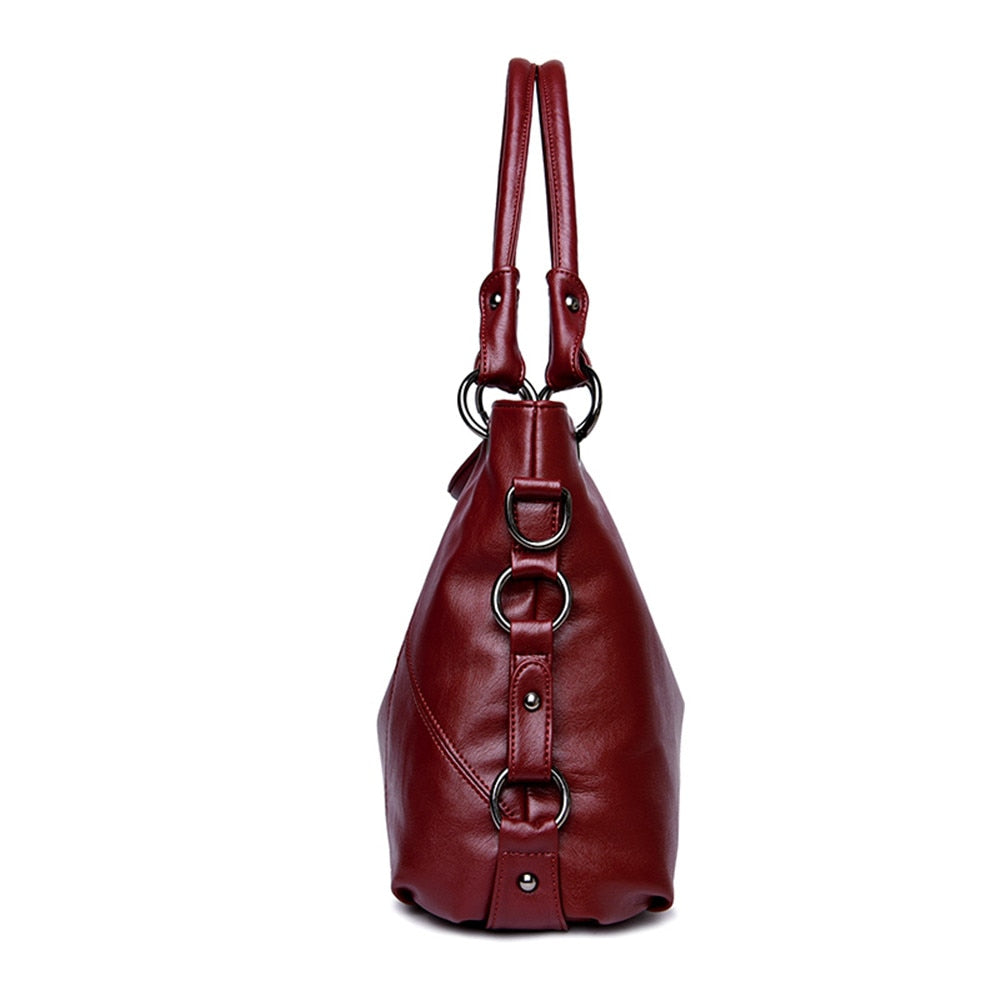 Women's Soft Leather Hobo Shoulder Bag | Large Tassel Tote & Crossbody Handbag in Burgundy