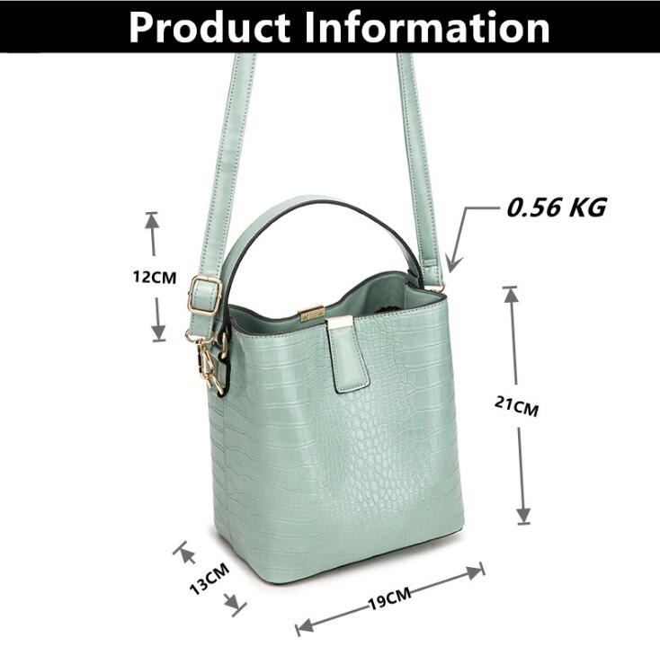 Women's Crocodile Embossed Leather Bucket Bag | 2-Way Top Handle & Crossbody Tote in Mint Green