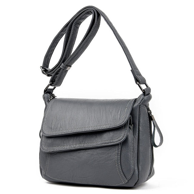 Women's Soft Leather Flap Crossbody Bag | Elegant Multi-Pocket Shoulder & Messenger Handbag in Purple