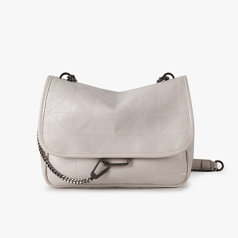 Women's Quilted Leather Flap Crossbody Bag | Vintage Chain Shoulder Bag with Gunmetal Hardware