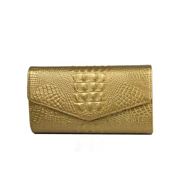Women's Crocodile Embossed Leather Clutch Bag | Luxury Evening Envelope Purse in Bold Red