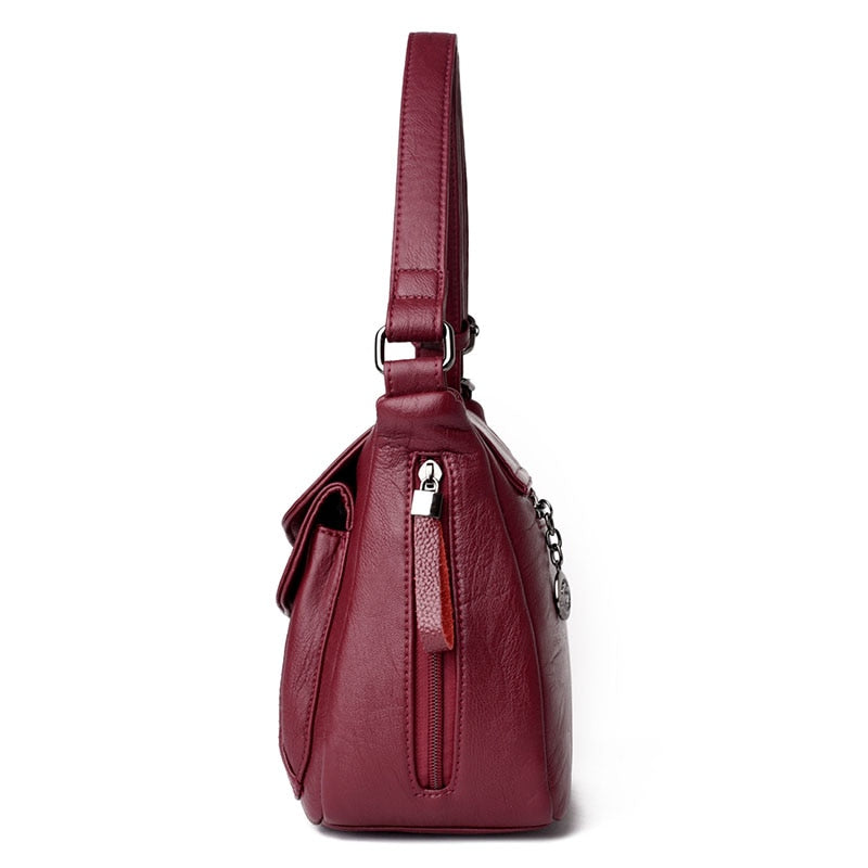 Women's Soft Leather Flap Crossbody Bag | Elegant Multi-Pocket Shoulder & Messenger Handbag in Purple