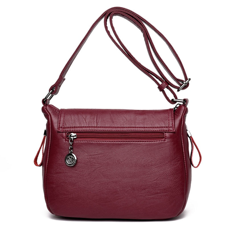 Women's Soft Leather Flap Crossbody Bag | Elegant Multi-Pocket Shoulder & Messenger Handbag in Purple
