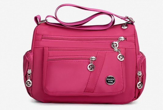 Women's Waterproof Nylon Crossbody Shoulder Bag | Multi-Pocket Lightweight Everyday Travel Handbag in Rose Pink
