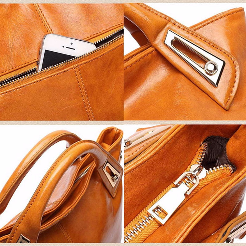 Funmardi Oil Wax Leather Handbag | Vintage Tote & Crossbody Bag with Gold Hardware