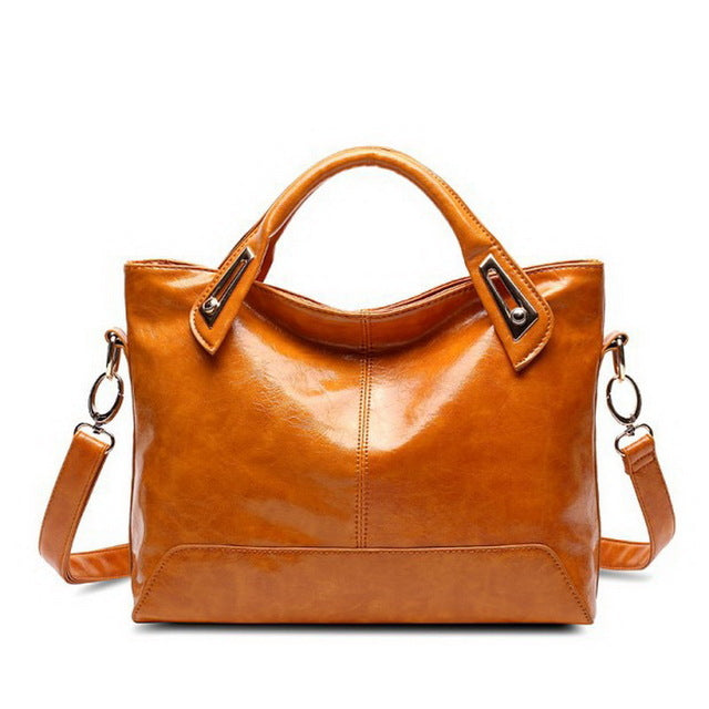 Funmardi Oil Wax Leather Handbag | Vintage Tote & Crossbody Bag with Gold Hardware