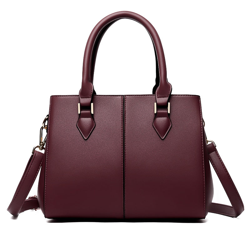 Women's Structured Leather Tote Bag | Large Top Handle Shoulder & Crossbody Handbag in Burgundy