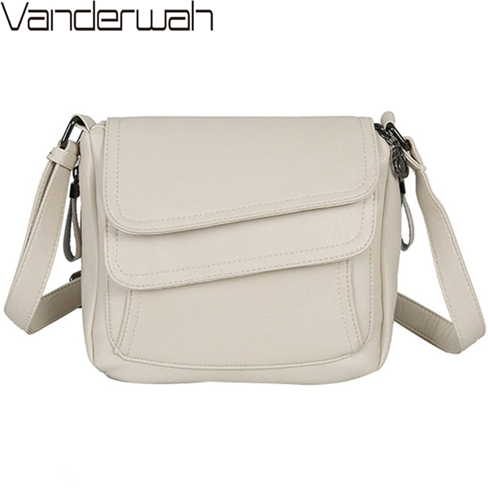 Women's Soft Leather Flap Crossbody Bag | Elegant Multi-Pocket Shoulder & Messenger Handbag in Purple