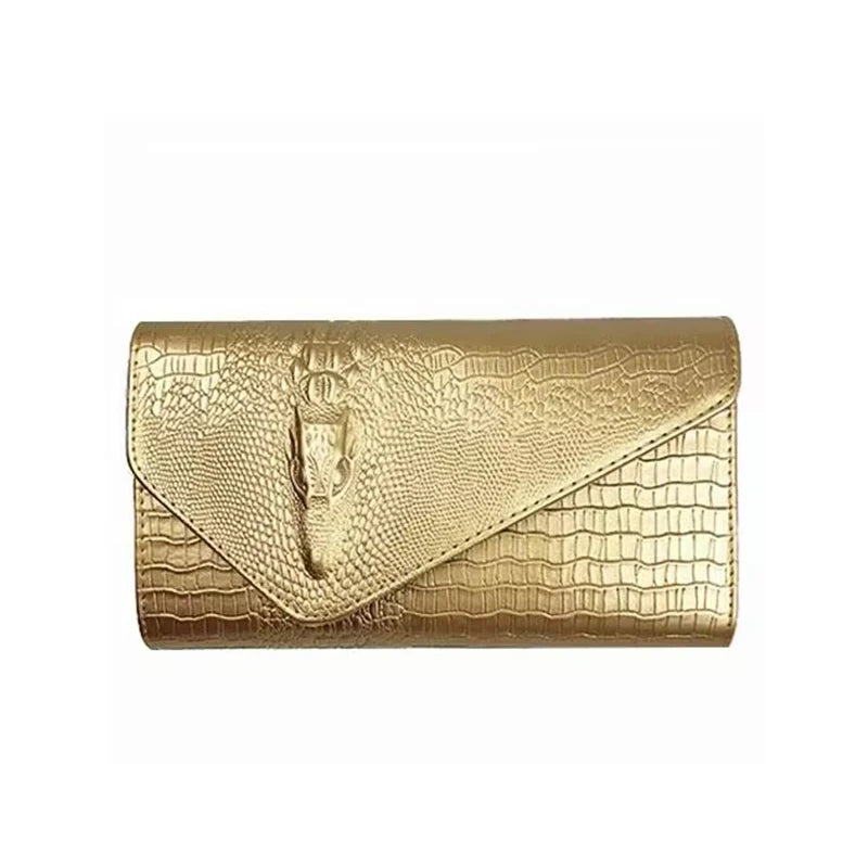 Women's Crocodile Embossed Leather Clutch Bag | Luxury Evening Envelope Purse in Bold Red