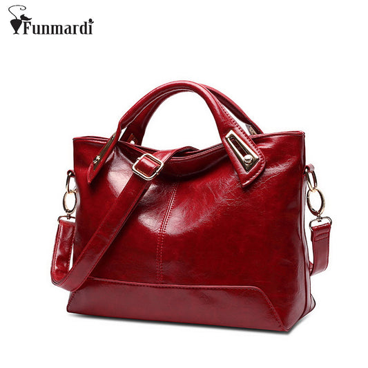 Funmardi Oil Wax Leather Handbag | Vintage Tote & Crossbody Bag with Gold Hardware