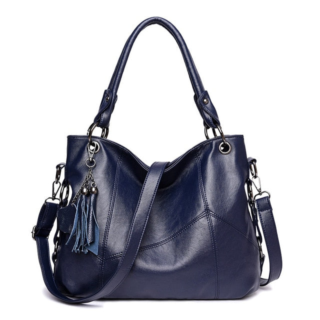 Women's Soft Leather Hobo Shoulder Bag | Large Tassel Tote & Crossbody Handbag in Burgundy