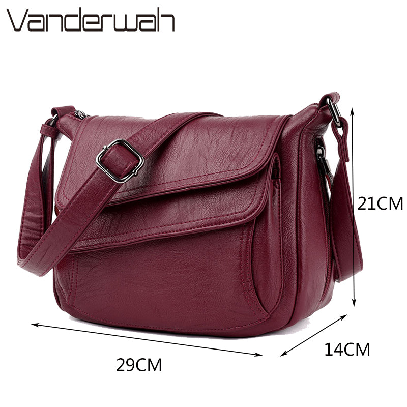Women's Soft Leather Flap Crossbody Bag | Elegant Multi-Pocket Shoulder & Messenger Handbag in Purple